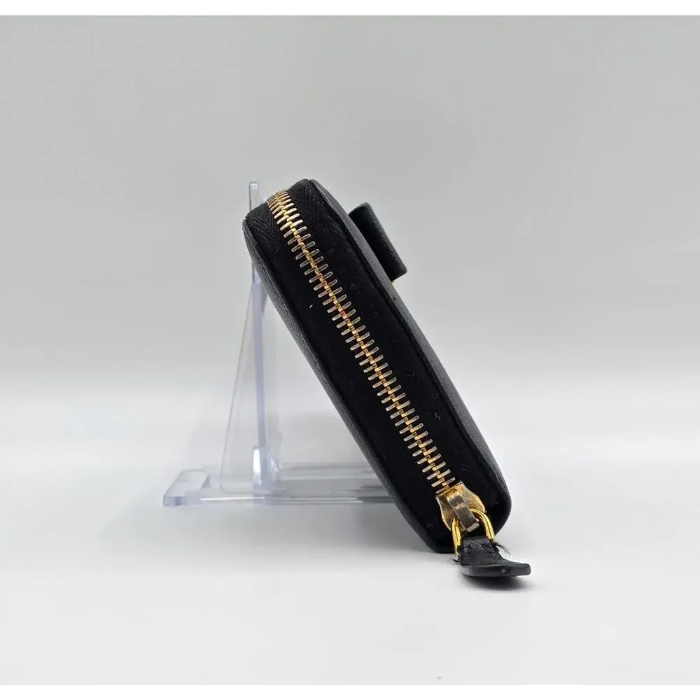 Prada Saffiano Fiocco Bow Zip Around Wallet Black Leather Gold Logo Italy